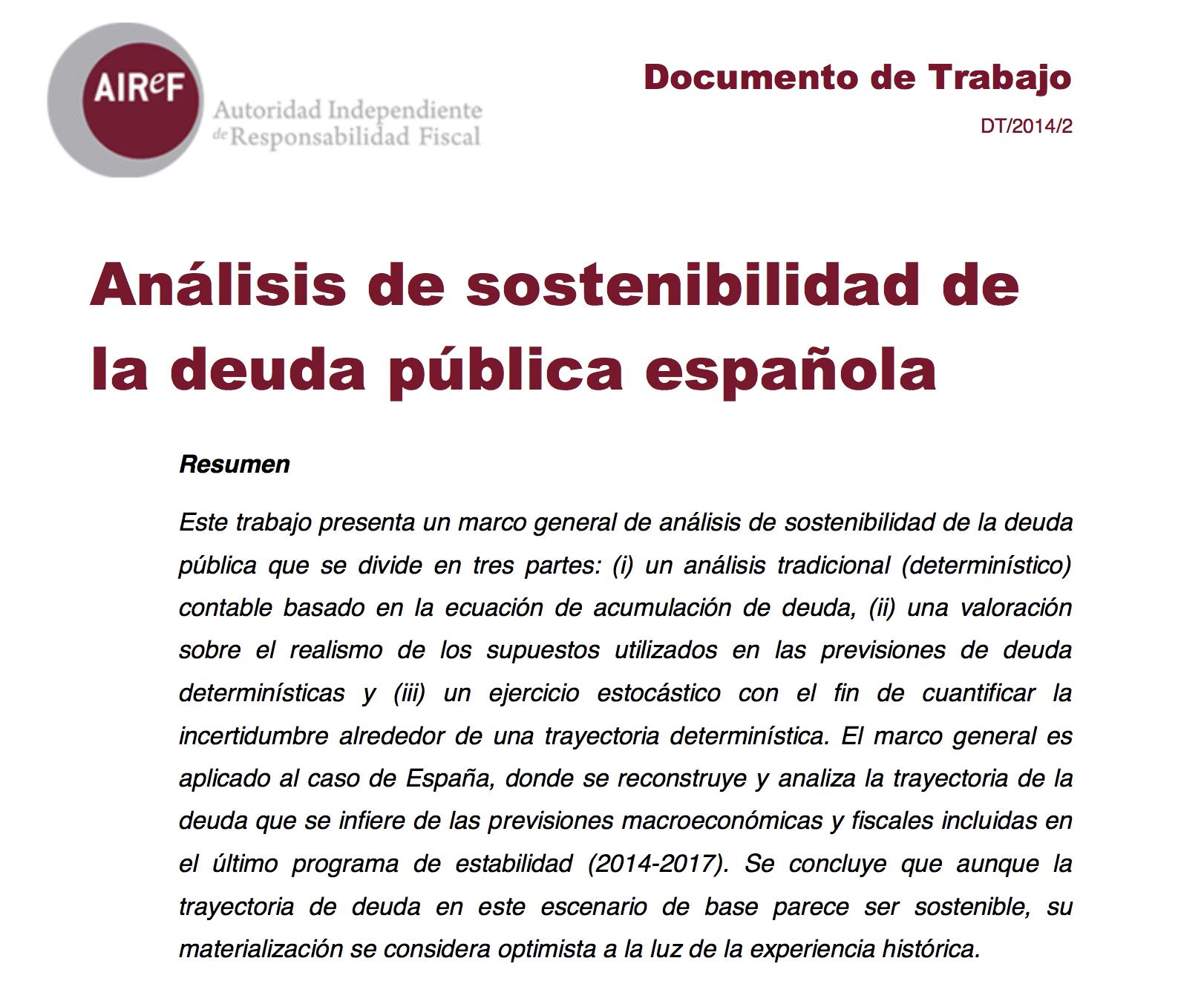 Análisis de la sostenibilidad de la deuda pública española