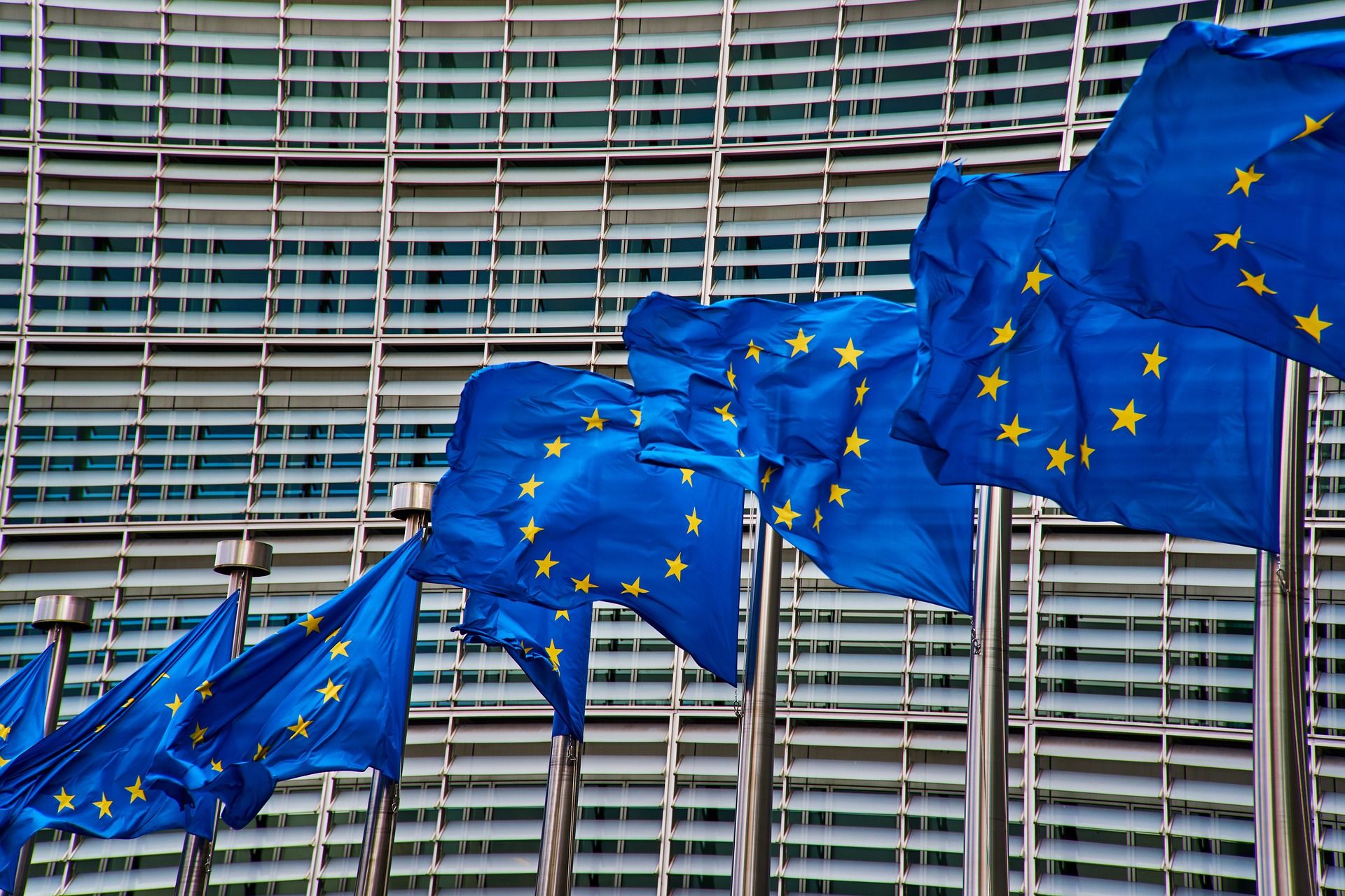 Banderas de Europa en las cercanía del Parlamento Europeo